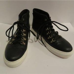 MAIDEN LANE BLACK LEATHER HIGH-TOP SNEAKERS 38